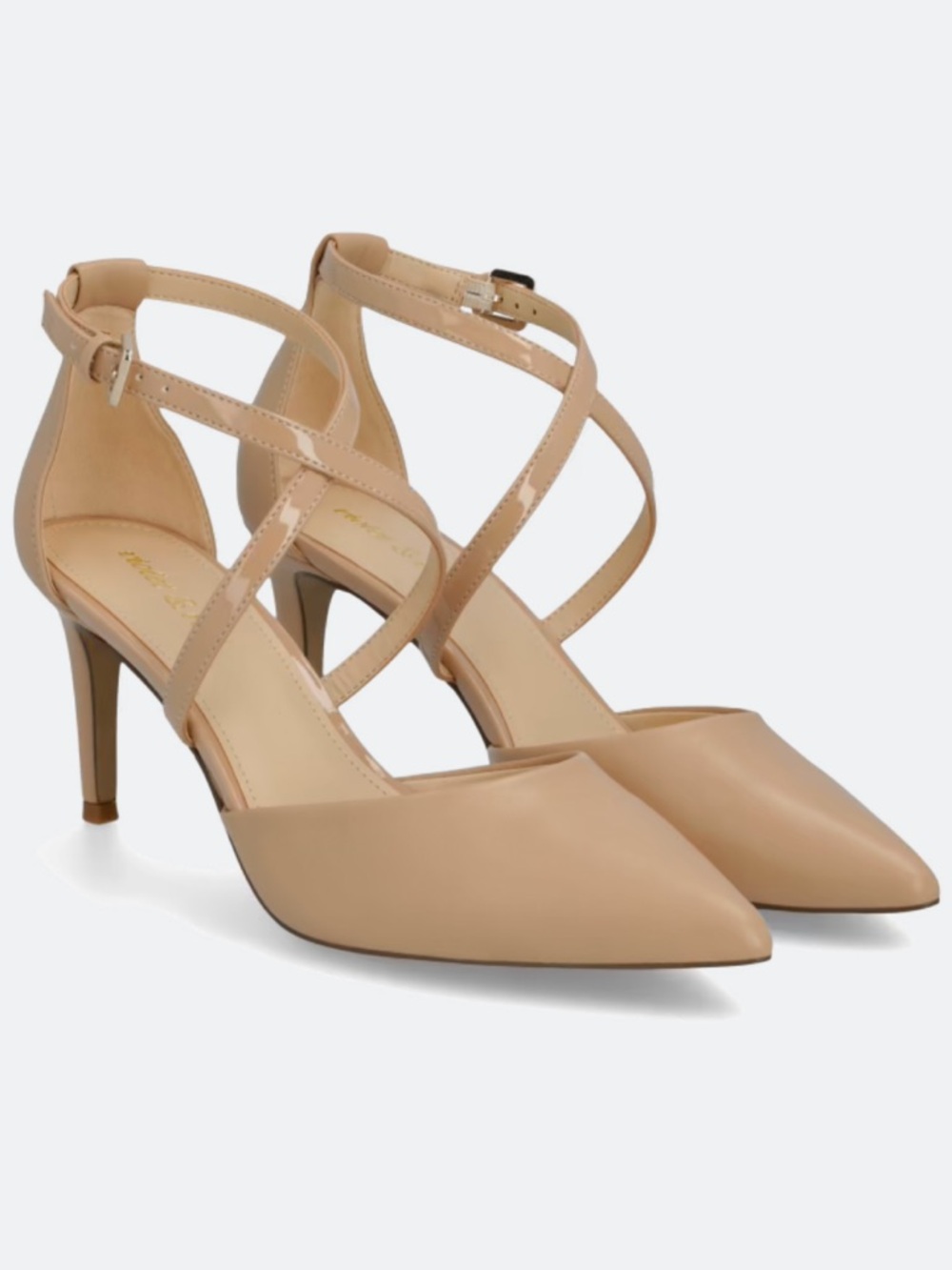 Violet & Red Pyper Leather Heel in Beige l Pointed Toe Crisscross Ankle Heels